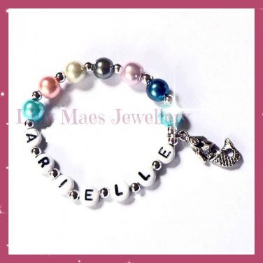 Personalised kids named beaded girls mermaid ariel style bracelet gift charm