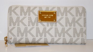 NWT MICHAEL KORS MK SIGNATURE PVC ZIP AROUND CLUTCH WALLET VANILLA
