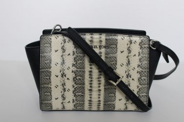 NWT MICHAEL KORS SELMA MEDIUM MESSENGER GENUINE LEATHER BAG SNAKE/BLACK