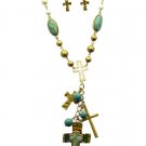 Multiple cross hammered metal necklace & earring set