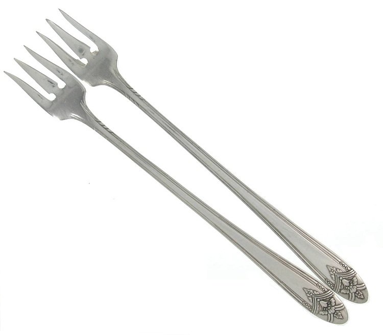 Cocktail Seafood Forks Wm Rogers La Ronnie 1945 Silverplate Olive Atomic Flatware Set 2