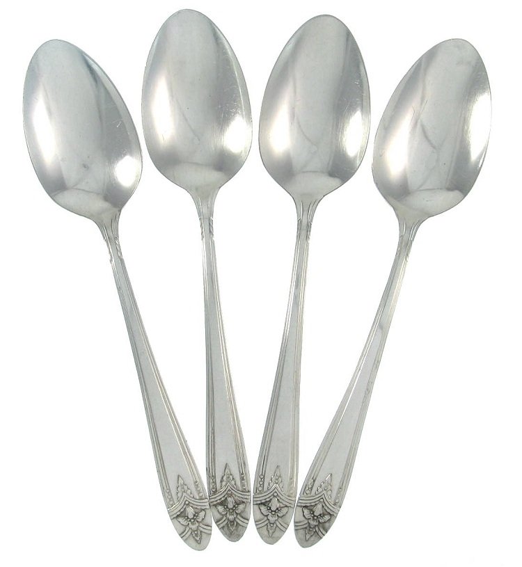 Vintage Silverplate Teaspoons Wm Rogers La Ronnie 1945 Atomic Flatware Set 4 Ornate Flower