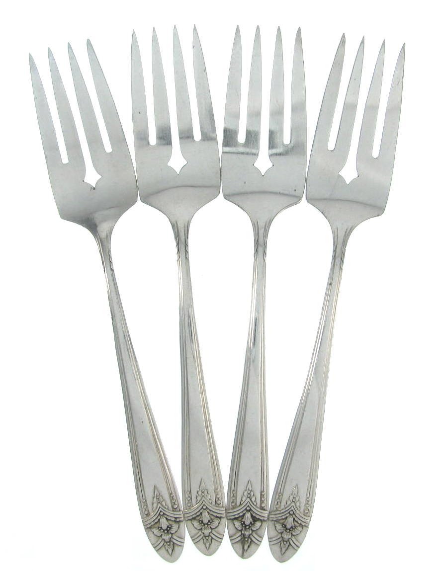 La Ronnie Silverplate Salad Forks Wm Rogers Set 4 Vintage Atomic Flatware Oneida Flower