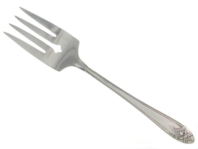 Large Cold Meat Fork 1945 La Ronnie Silverplate Wm Rogers Oneida Ornate Flower Atomic Flatware