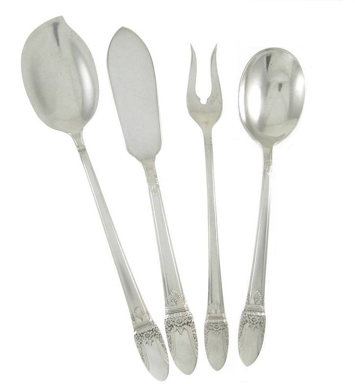 Rogers Silverplate Hostess Set First Love Butter Knife Jelly Server Pickle Fork Sugar Spoon Flatware
