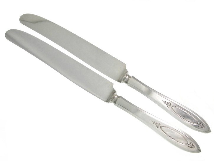 Silverplated Dinner Knives Oneida Adam 1917 Set 2 Vintage Elegant Atomic Replacement Flatware