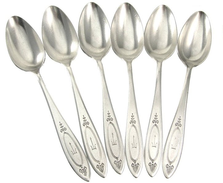 Silverplated Monogram Teaspoons Set 6 Letter T Oneida Adam 1917 Place Spoons Vintage Flatware