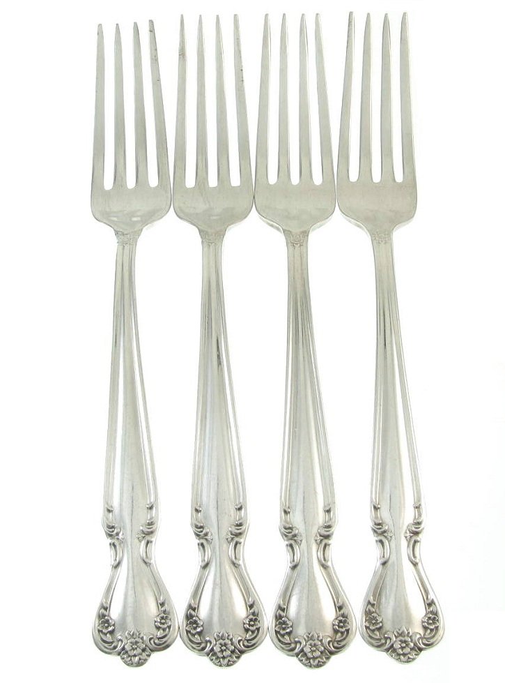 Rogers Bro Silverplate Dinner Forks 1952 Daybreak Elegant Lady Set 4 Vintage Replacement Flatware