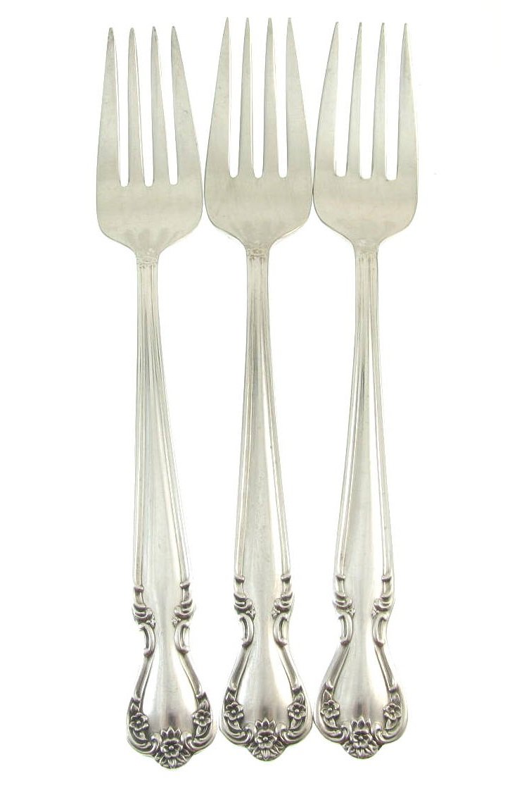 Rogers Daybreak Elegant Lady Salad Forks Set 3 Vintage Silverplate Ornate Flatware IS