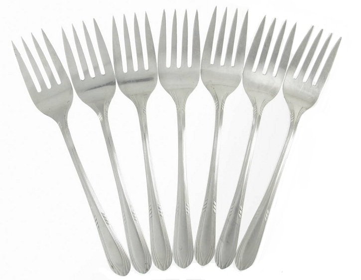 Silverplated Salad Forks Rogers Fascination Set 7 Dinner Table Retro Atomic Flatware 1936