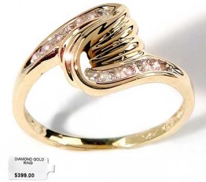 Genuine diamond twist design solid gold ring
