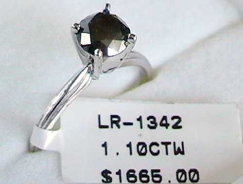 1.10 carat black diamond solitaire solid white gold ring
