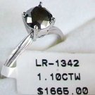 1.10 carat black diamond solitaire solid white gold ring