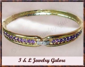 GENUINE Amethyst & DIAMOND gold bangle