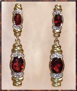 4.06 carat GARNET & DIAMOND gold drop earrings
