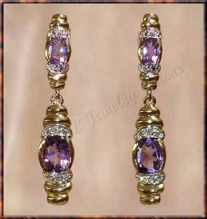 3.06 carat AMETHYST & DIAMOND gold drop earrings