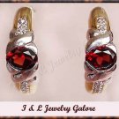 2.58 carat GARNET & DIAMOND J-hoop gold earrings