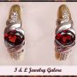 2.58 carat GARNET & DIAMOND J-hoop gold earrings