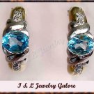 3.08 carat BLUE TOPAZ & DIAMOND J-hoop gold earrings