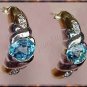 3.08 carat BLUE TOPAZ & DIAMOND J-hoop gold earrings