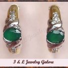 1.28 carat Emerald Agate & DIAMOND J-hoop gold earrings