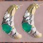 1.28 carat Emerald Agate & DIAMOND J-hoop gold earrings