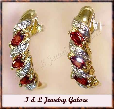1.3ctw GARNET & DIAMOND J-hoop gold earrings