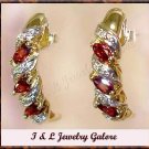 1.3ctw GARNET & DIAMOND J-hoop gold earrings