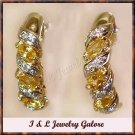Genuine CITRINE & DIAMOND J-hoop gold earrings