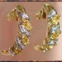 Genuine CITRINE & DIAMOND J-hoop gold earrings