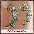 GENUINE Blue TOPAZ & DIAMOND J-hoop gold earrings