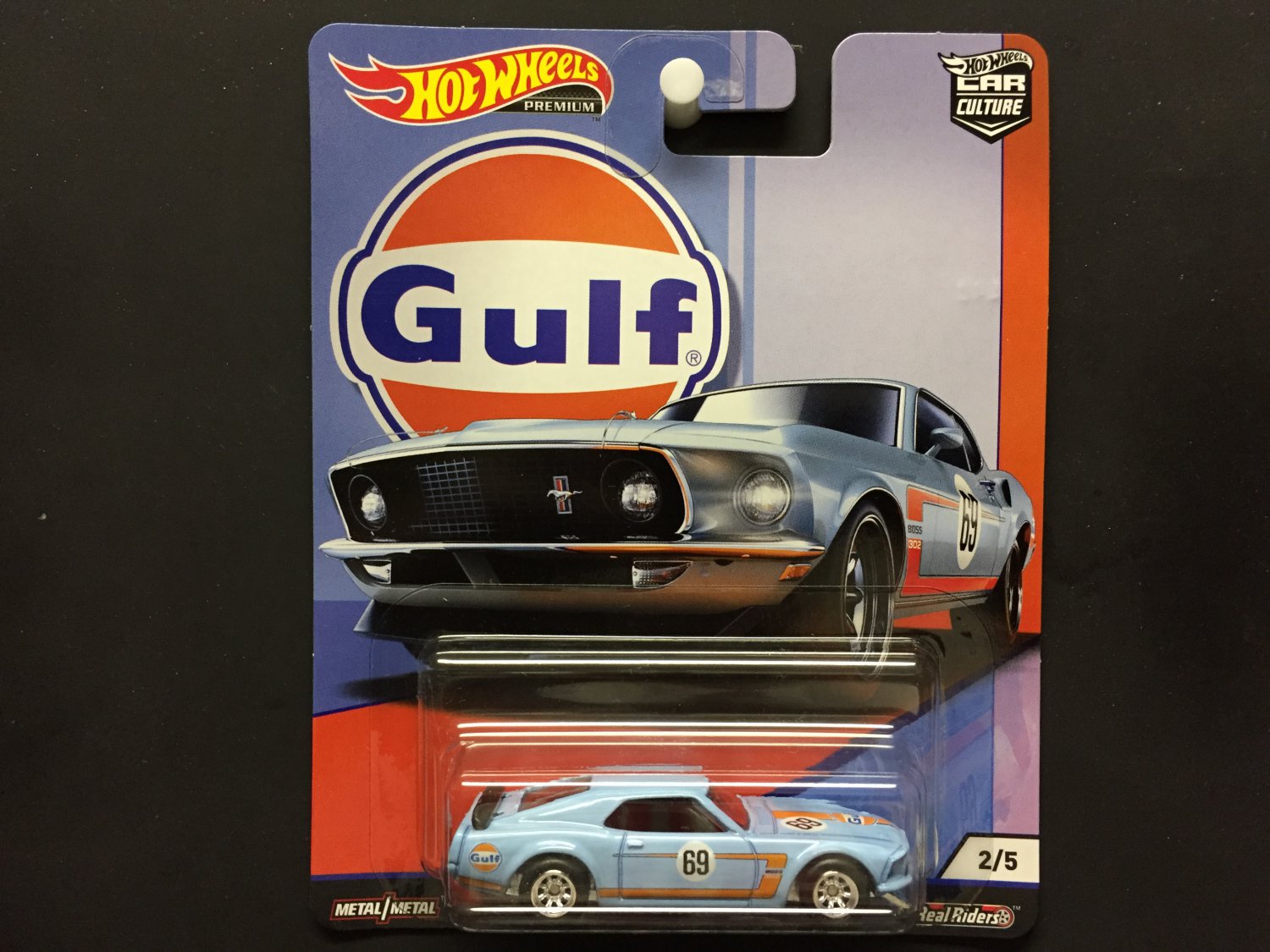 19 Hot Wheels Premium Car Culture Gulf 69 Ford Mustang Boss 302 2 5 Real Riders Metal