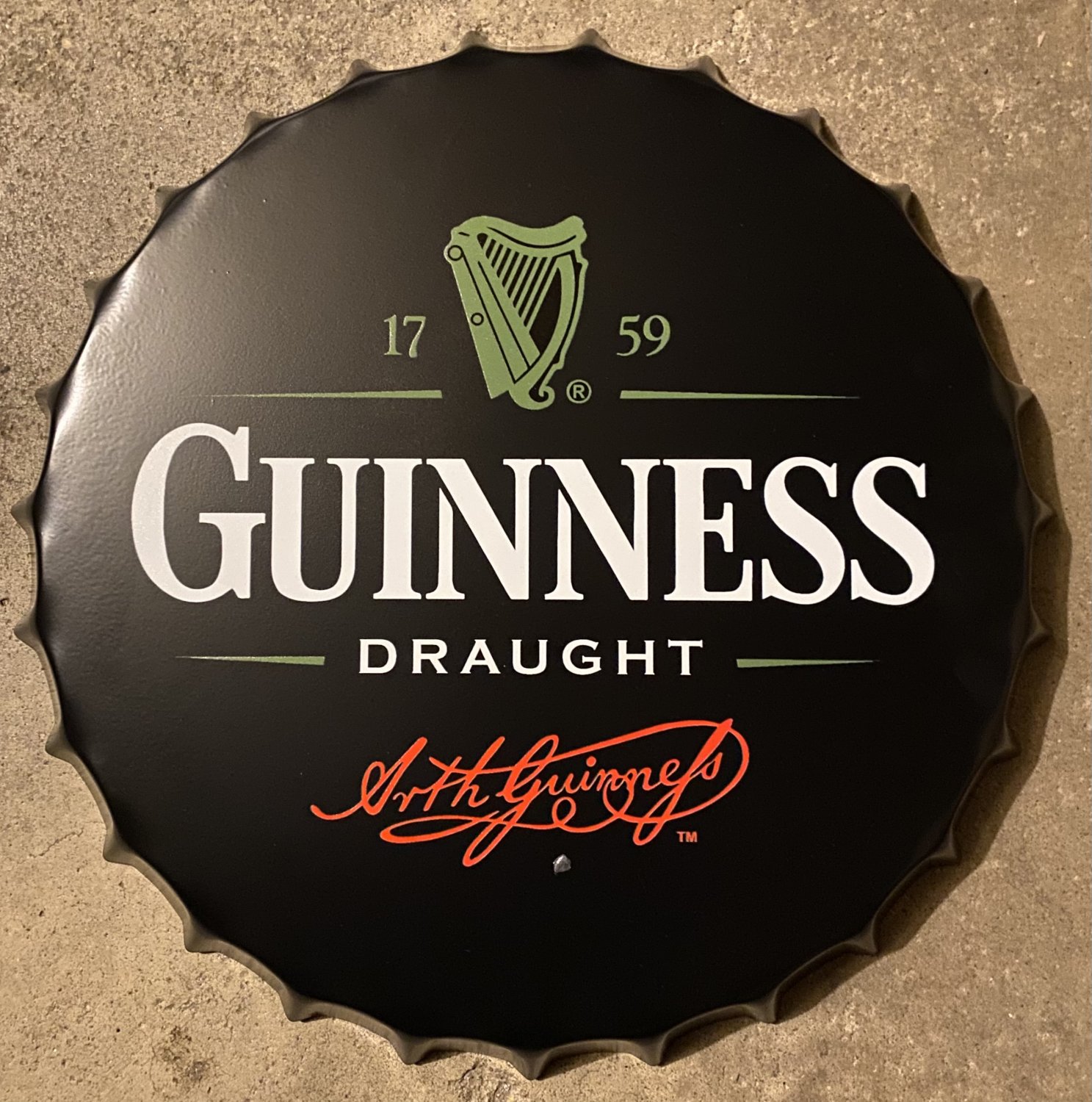 16” Guinness Beer Bottle Cap - Vintage Tin Refreshment Sign