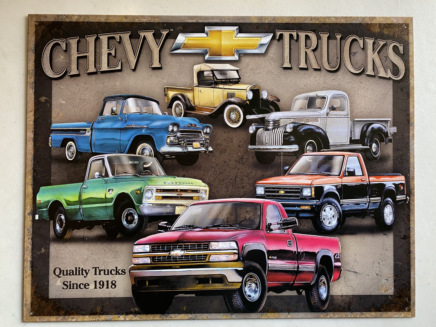Chevrolet Trucks Collage - Vintage Tin Metal Sign