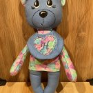 Embroidered Blue Honey Bear Stuffed Doll with Bibb Collar