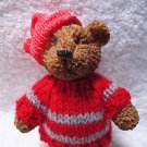 bear figurine with a little Red Knit Sweater and hat