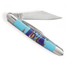 Stainless Steel Pocket Knife with Multicolor Inlay Simulated Stone