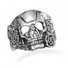 White Brass Skull and Rose Ring