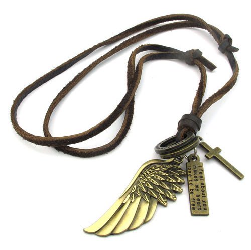 men Genuine Leather Adjustable chain necklaces WING Pendant best gifts TWO COLORS