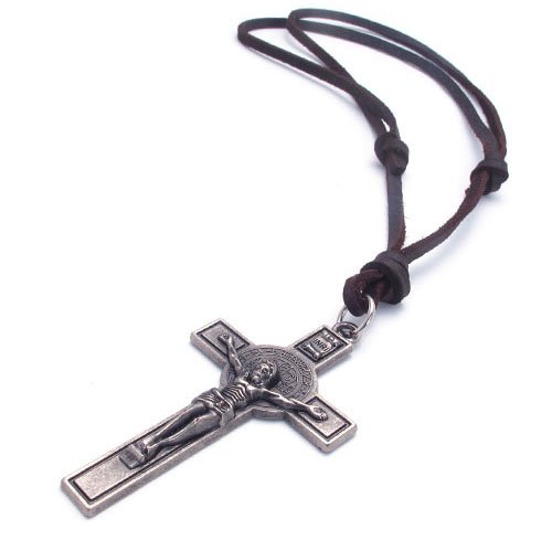 men Genuine Leatherchain necklaces Cross Pendant best gifts