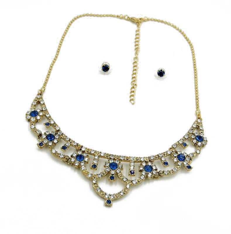 fashion jewelry cross charm chain necklaces blue flower pendants earring set for women gifts for her