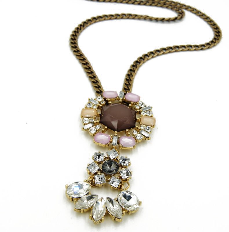 Women necklaces Vintage gold plated polished chains glass gems great gift for her