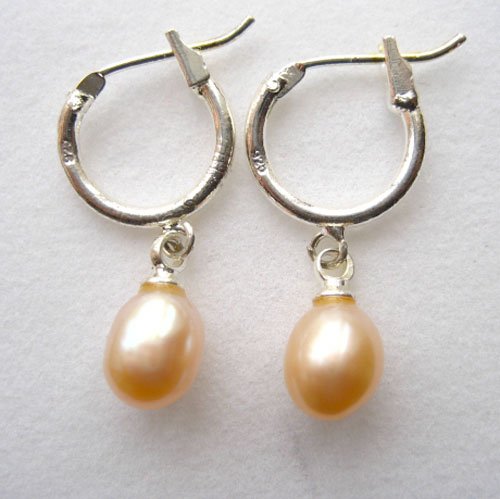 Pearl Jewelry 100% natural Pearl hoop Earrings plated sterling silver for women