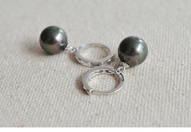 Natural 10MM pearl 925 sterling silver hoop earring for womens
