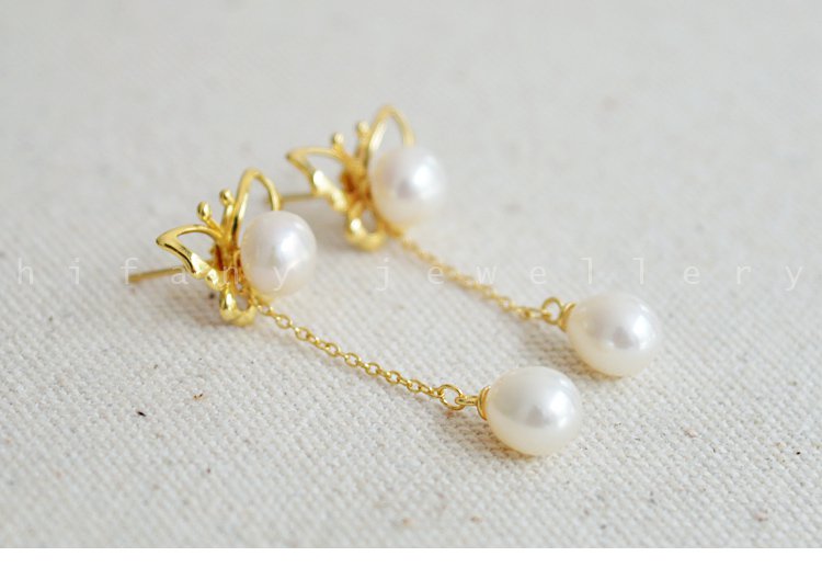 925 sterling silver / gold Butterfly pearl studs earring for women AAA quality