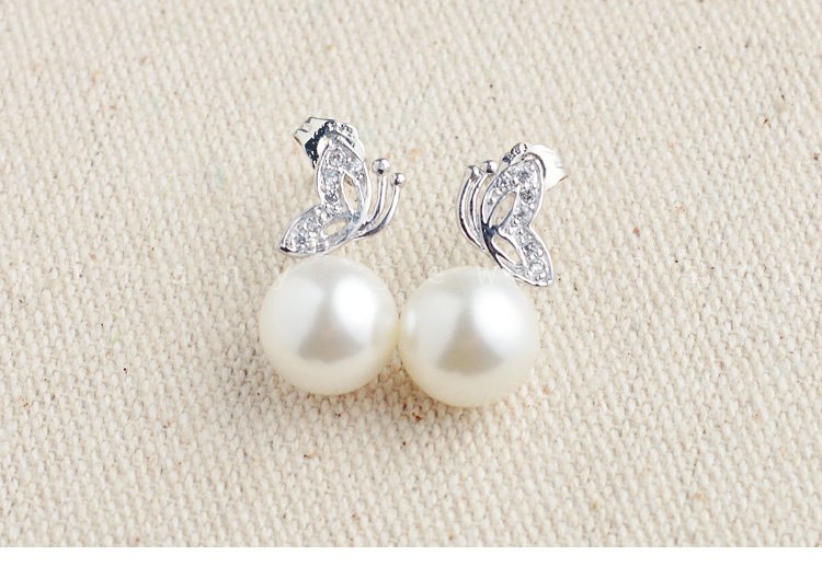 925 sterling silver Butterfly pearl studs earring for women