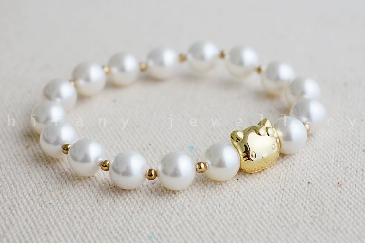 AAA+ fashion jewelry 8mm Freshwater Stretch Bracelet HELLOKITTY PATTERN for women gifts