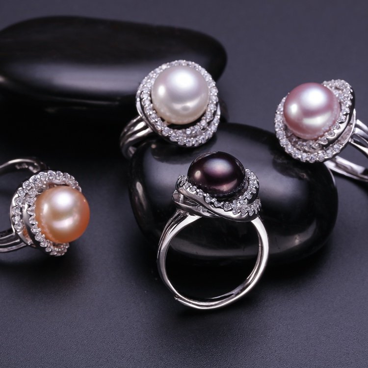 AAA+ fashion jewelry 11-12mm Freshwater pearl rings with 925 sterling silver for women