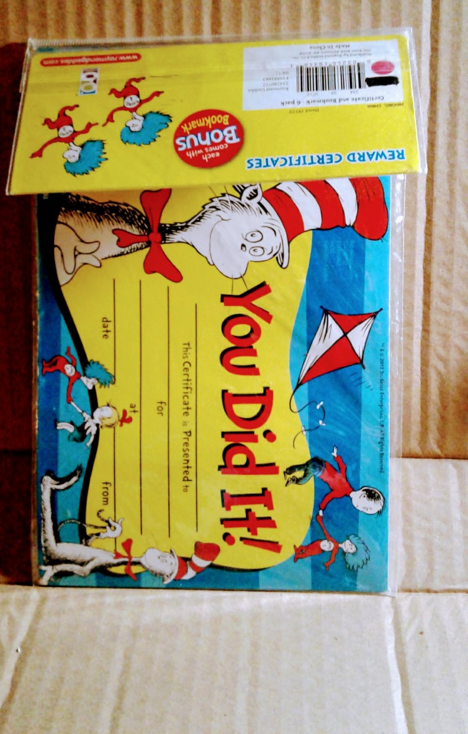 Dr Seuss You Did It! Reward Certificates & Bonus Bookmark 6 Count