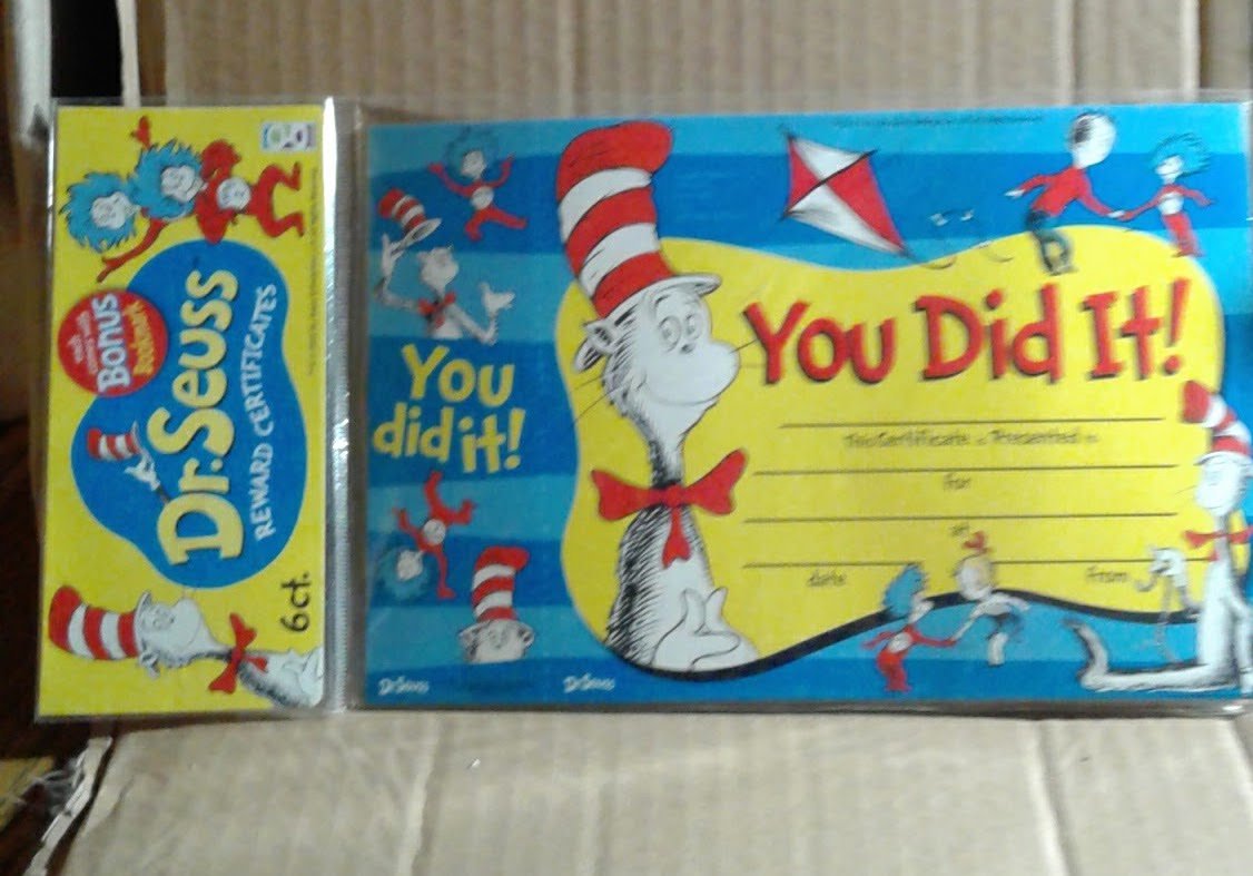 Dr Seuss You Did It! Reward Certificates & Bonus Bookmark 6 Count